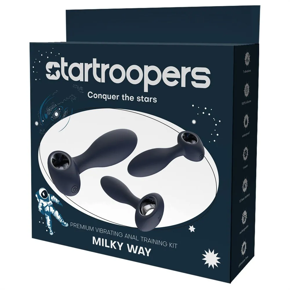 Набір анальних стимуляторів, S, M, L, Dream Toys Startroopers Milky Way, два з вібрацією, синій 4 Набір анальних стимуляторів, S, M, L, Dream Toys Startroopers Milky Way, два з вібрацією, синій - Зображення 2