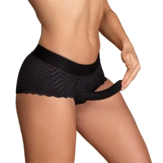 Страпон на мереживних трусиках Dream Toys Bold Phoenix, S, чорний, 15,5 × 3 см