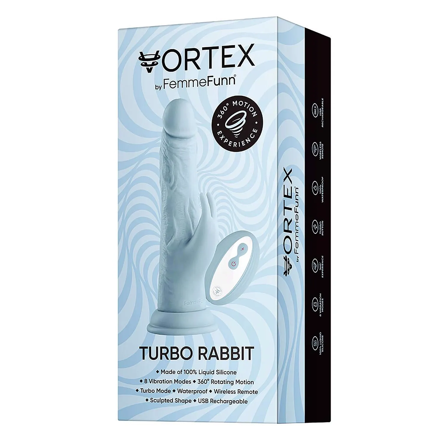 Вібратор-кролик на присосці FemmeFunn Vortex Turbo Rabbit з пультом керування, блакитний 7 Вібратор-кролик на присосці FemmeFunn Vortex Turbo Rabbit з пультом керування, блакитний - Зображення 5