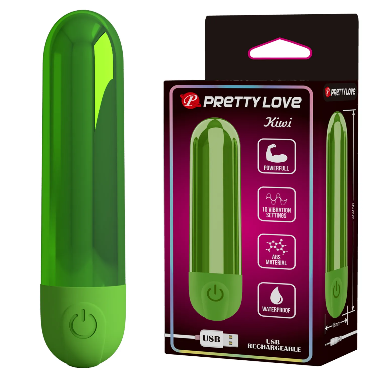 Вібропуля 10 вібрацій PRETTY LOVE Kiwi глянсова, зелена, 8 х 1.8 см 3 Вібропуля 10 вібрацій PRETTY LOVE Kiwi глянсова, зелена, 8 х 1.8 см
